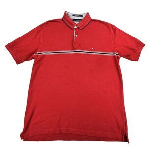 VTG Tommy Hilfiger Red Polo Shirt L Short Sleeve Classic Fit Striped